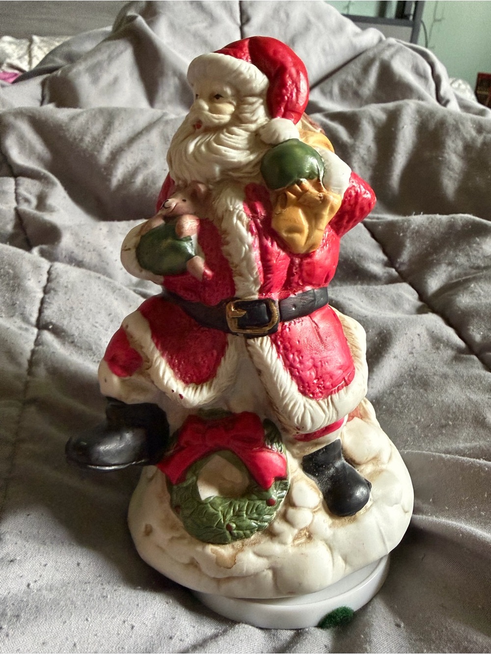 Red Santa Figure Holiday Decoration with Green Accents